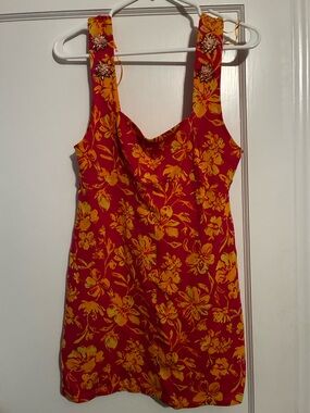 Zara Knit Jacquard Floral Tropical Embellished Mini Dress NWOT
